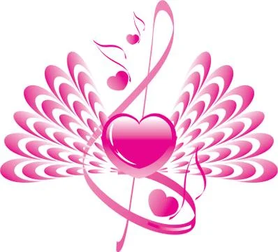 Heart, wings, note and treble clef Stock Illustration