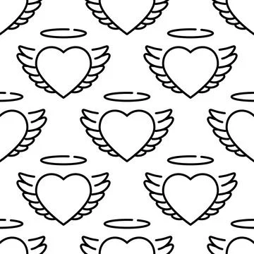 Heart with wings. Seamless pattern Illustrazione stock
