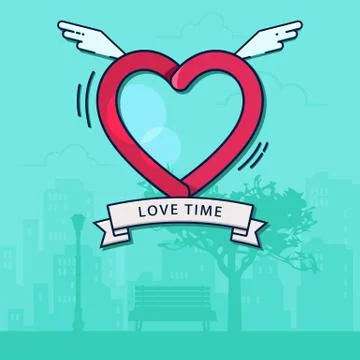 Heart with wings in the sky with clouds Stock Illustration