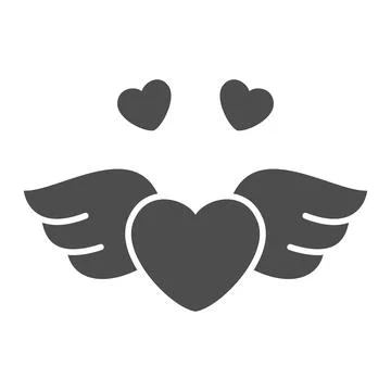 Heart with wings solid icon, Valentines Day concept, symbol of love freedom on Illustrazione stock