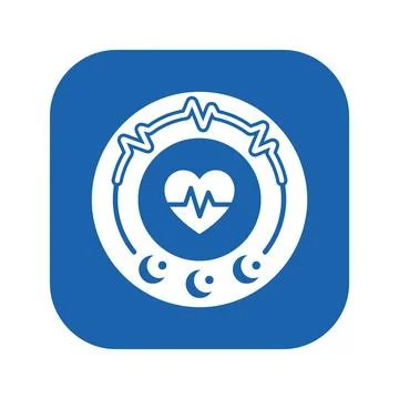 Heartbeat and moon phases in a circle on blue background. Stock Illustration