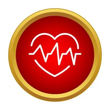 Heartbeat ekg line on red button icon 스톡 일러스트