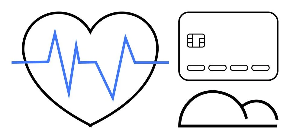 Heartbeat graph inside heart shape, credit card, and cloud. Ideal for healthc 스톡 일러스트