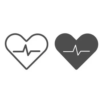Heartbeat line and solid icon, Cardiology concept, Cardiogram sign on white Stock Illustration