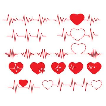 Heartbeat line on white background. set cardiogram of love sign. heart beat. Stock Illustration