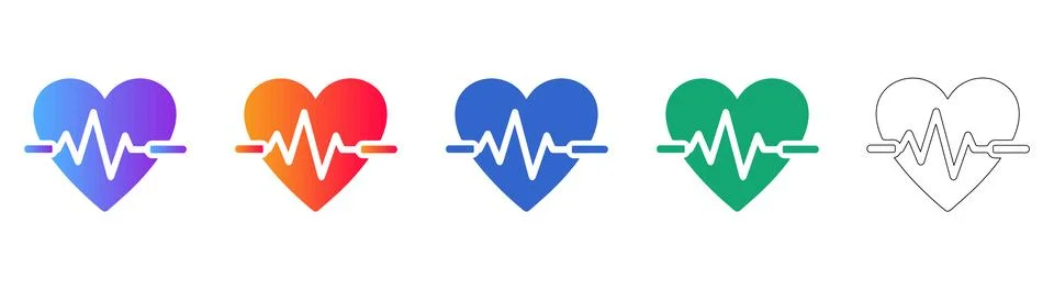 Heartbeat Pulse Icon Set in Multiple Styles Stockillustratie