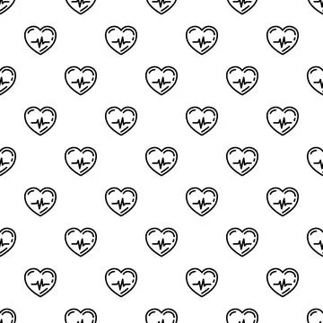 Heartbeat pulse line seamless pattern black white Stock Illustration