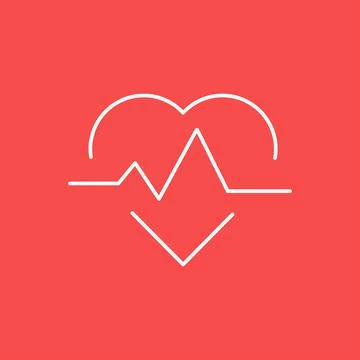 Heartbeat pulse, linear medical vector icon. Red background. Vector illustrat Stock Illustration