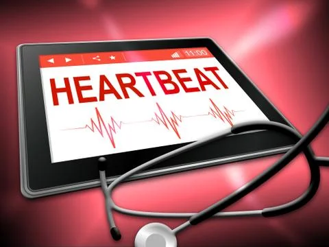 Heartbeat Tablet Means Pulse Trace And Cardiology Illustrazione stock