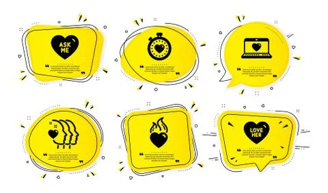 Heartbeat timer, Web love and Friends couple icons set. Ask me, Heart flame and Ilustração Stock