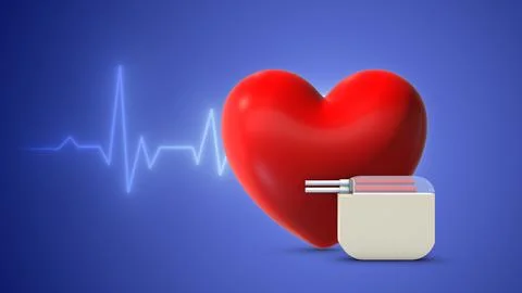Heartbeat wave lines with a cardiac pacemaker Stock Illustration