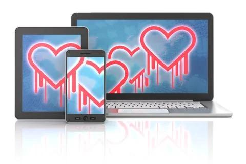 Heartbleed bug symbols on gadgets 스톡 일러스트