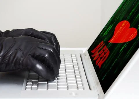 Heartbleed exploit concept with hands wearing black gloves 스톡 사진