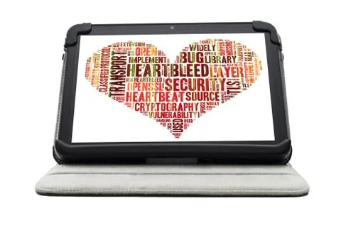 Heartbleed exploit concept word cloud forming a heart shape on a white tablet 스톡 일러스트