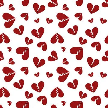 Heartbreak seamless pattern with cute Broken Hearts signs. Divorce vector b.. Stock Illustration