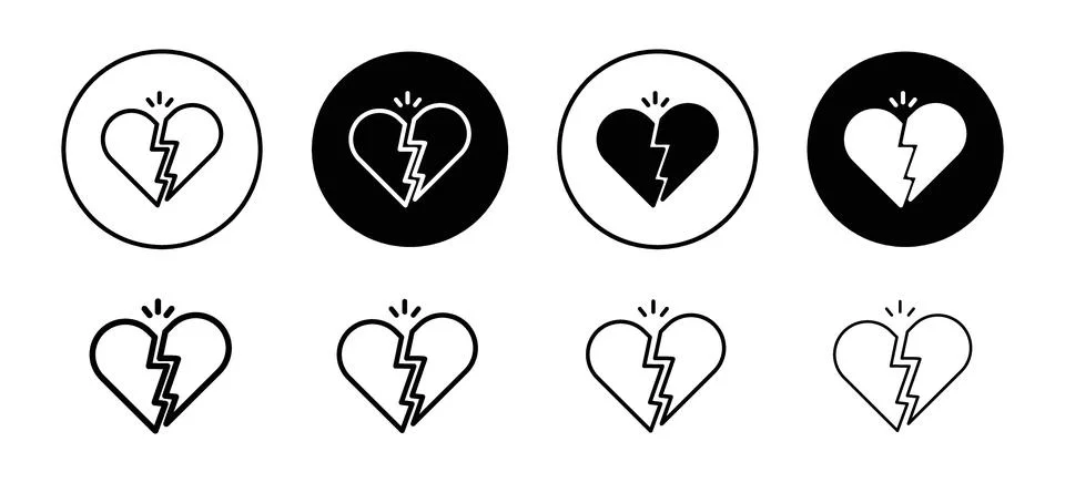 Heartbreak vector icon set collection. Heartbreak Outline flat Icon. Stock Illustration