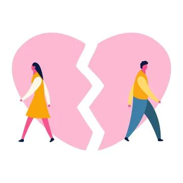 Heartbroken sad young man guy and woman girl couple parting divorce. depression Stock Illustration