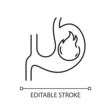 Heartburn pixel perfect linear icon. Stomach ache. Food poisoning Illustrazione stock
