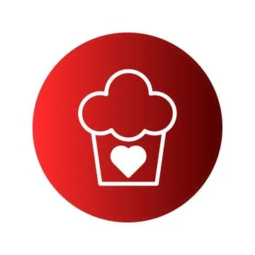 Heartfelt cupcake design on red circle, symbolizing sweet love, bakery trea.. Stock Illustration