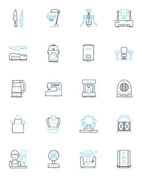 Hearth linear icons set. Warmth, Coziness, Fireplace, Firewood, Flames, Ashes Stock Illustration