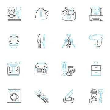 Hearth linear icons set. Warmth, Coziness, Fireplace, Firewood, Flames, Ashes Stock Illustration