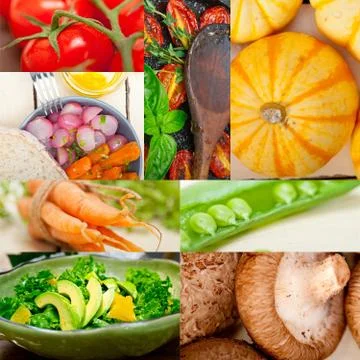 Hearthy vegetables collage composition Stock Photos