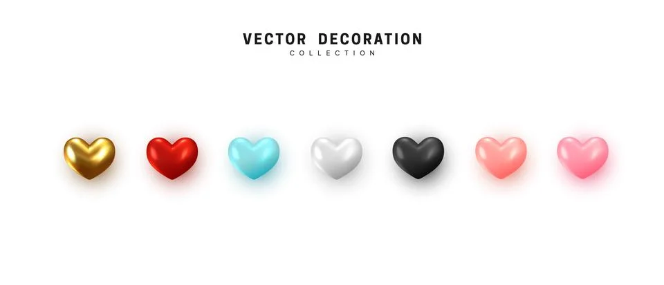Hearts 3d multi-colored isolated on white background Stock Illustration