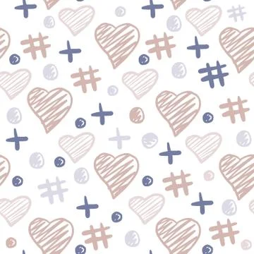 Hearts and abstract shapes elements seamless pattern. 14 february. wallpaper. Stock Illustration