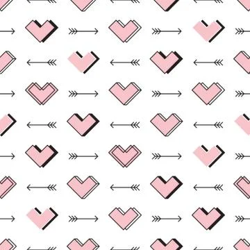 Hearts and arrows seamless pattern. Robot in love 库存插图
