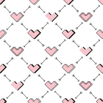Hearts and arrows seamless pattern. Robot in love Stock Illustration