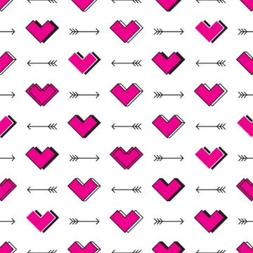 Hearts and arrows seamless pattern. Robot in love Illustrazione stock