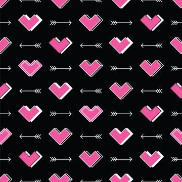 Hearts and arrows seamless pattern. Robot in love Illustrazione stock
