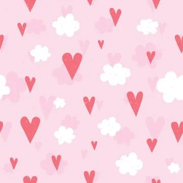 Hearts and clouds seamless vector pattern イラスト素材