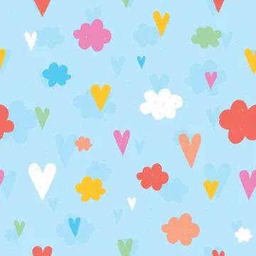 Hearts and clouds seamless vector pattern イラスト素材