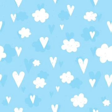 Hearts and clouds seamless vector pattern 库存插图