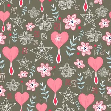 Hearts and flowers pattern Stock Illustration