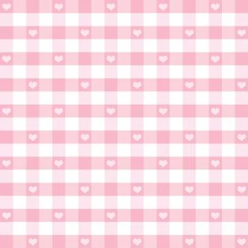 Hearts and gingham check, seamless pastel pink background Stock Illustration