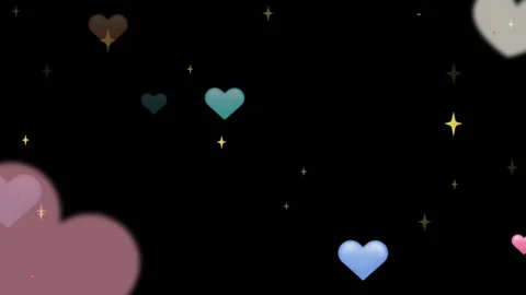 Hearts and stars float on black background Video stock 337534149