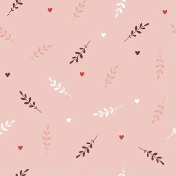 Hearts and twigs seamless pattern, lovely romantic background, great for Vale Stock Illustration