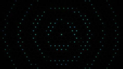 Hearts arranged in a hexagonal pattern on a black background Stockillustratie