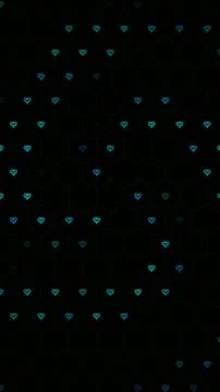 Hearts arranged in a hexagonal pattern on a dark background Ilustração Stock