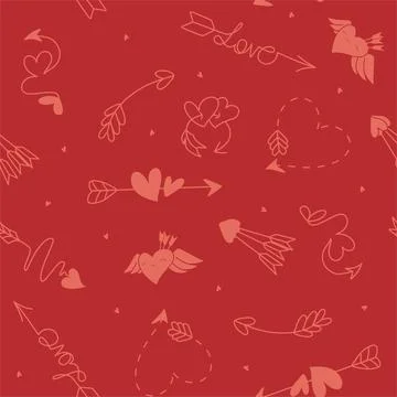 Hearts, arrow seamless pattern, lovely romantic background, great for Valenti Stock Illustration