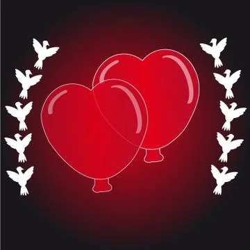 Hearts balloon with  fly doves Stock Illustration