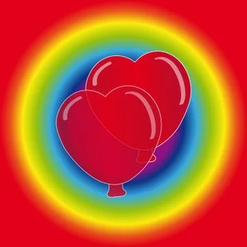 Hearts balloon on rainbow background Stock Illustration