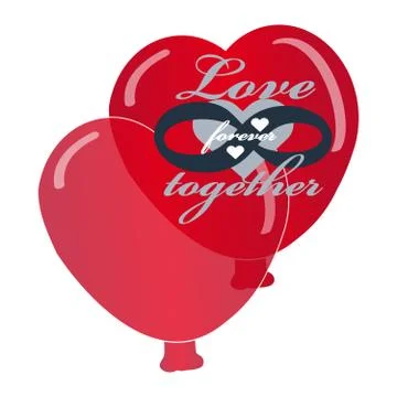 Hearts balloon on white background with text love forever together. Vector il Stock Illustration