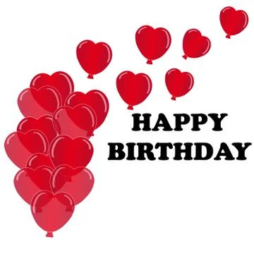 Hearts balloon on white background with text happy birthday. Vector illustrat Stock Illustration