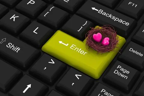 Hearts in being protected in a nest with enter key Stock Illustration