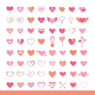 Hearts big set flat icon in pink colors Stock Illustration