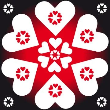 Hearts on black-red background Stock Illustration