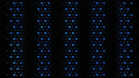 Hearts in blue pattern on a black background are displayed in rows 스톡 일러스트